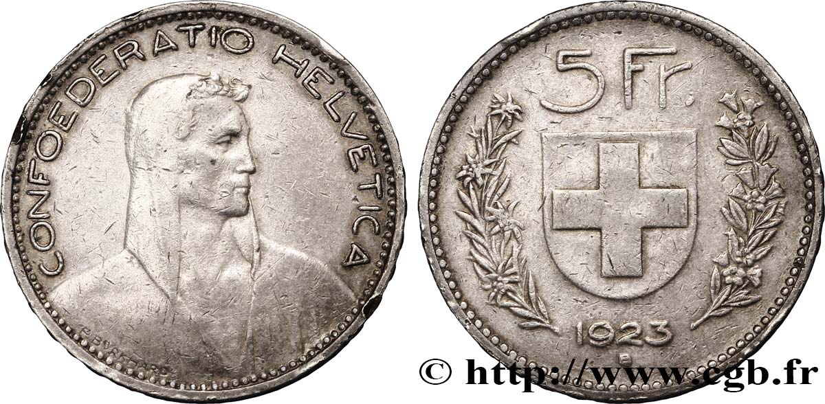 SUISSE 5 Francs berger 1923 Berne - B TB+ 
