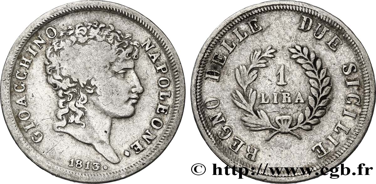 ITALY - KINGDOM OF THE TWO SICILIES 1 Lira Joachim Murat 1813 Naples VF 