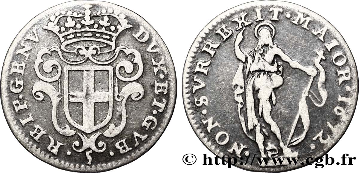ITALIA - REPUBLICA DE GENOVA 5 Soldi 1672  MBC 