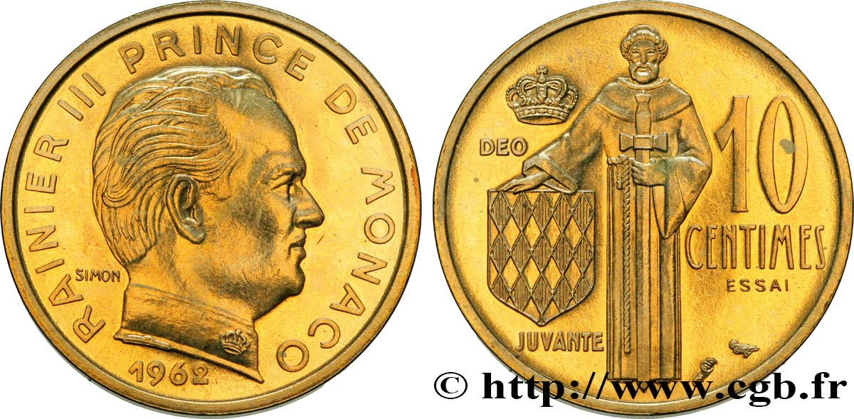 MONACO Essai de 10 Centimes prince Rainier III de Monaco 1962 Paris MS 