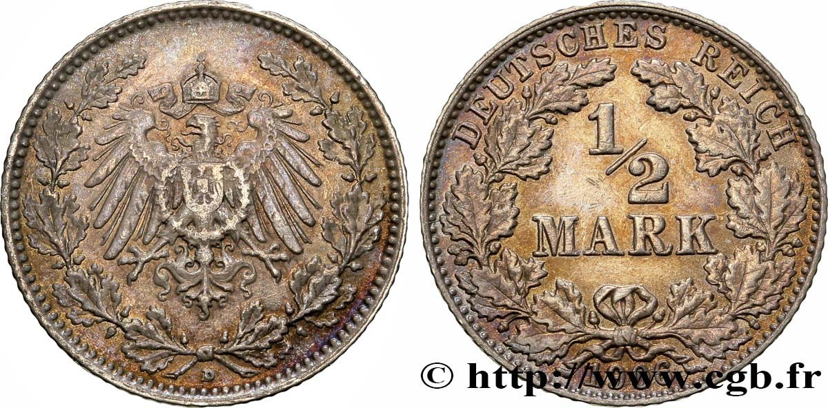 ALLEMAGNE 1/2 Mark Empire aigle impérial 1906 Munich TTB+ 