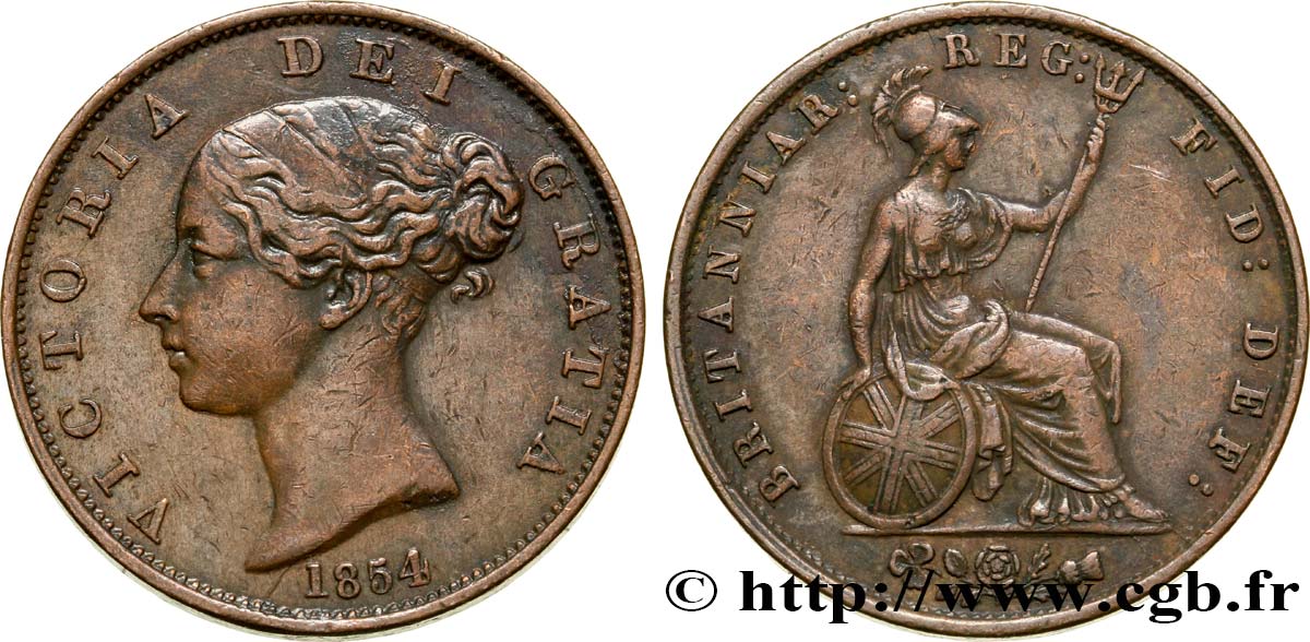 UNITED KINGDOM 1/2 Penny Victoria “tête jeune” 1854  XF 