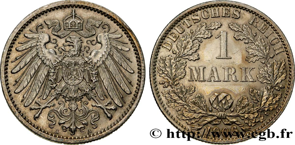 ALLEMAGNE 1 Mark Empire aigle impérial 2e type 1906 Berlin SUP 