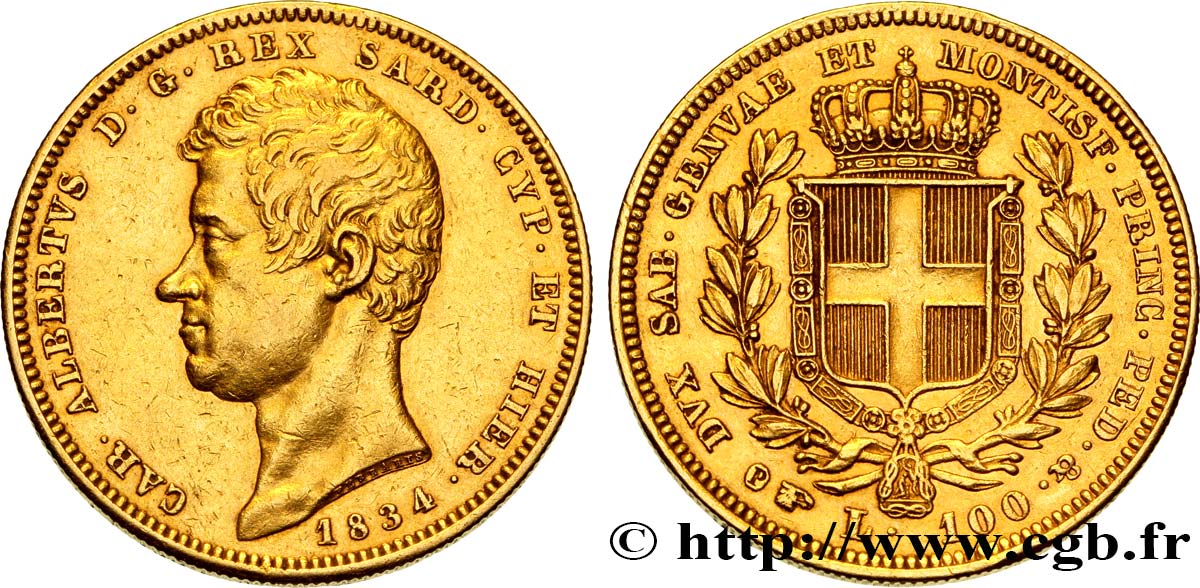 ITALIE - ROYAUME DE SARDAIGNE 100 Lire Charles-Albert 1834 Turin TTB 
