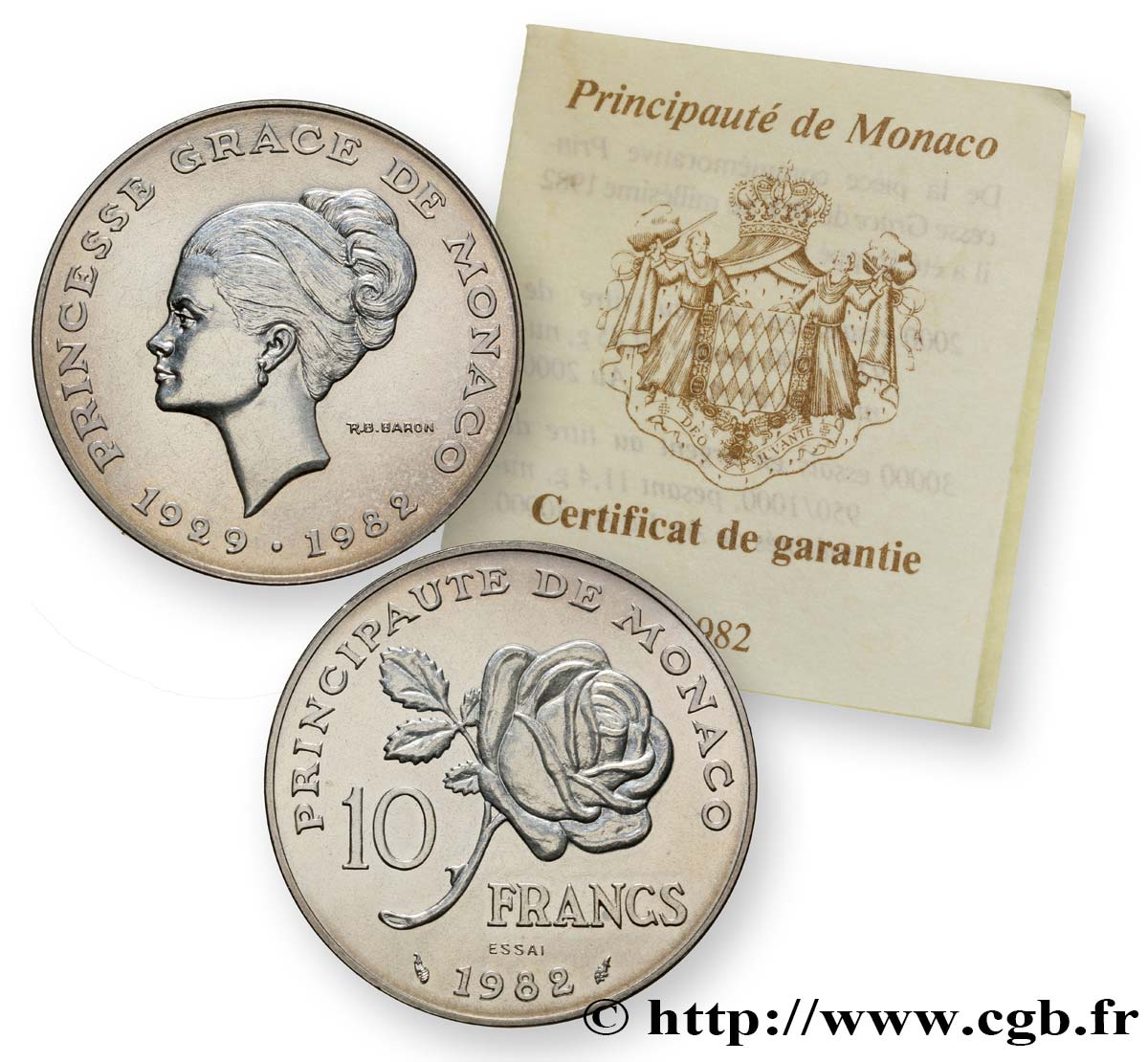 MONACO Essai de 10 Francs princesse Grace de Monaco 1982 Paris MS 