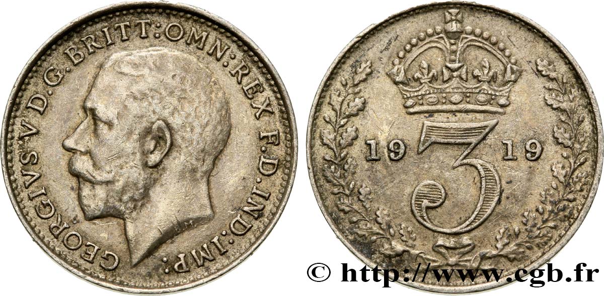 UNITED KINGDOM 3 Pence Georges V 1919  XF 