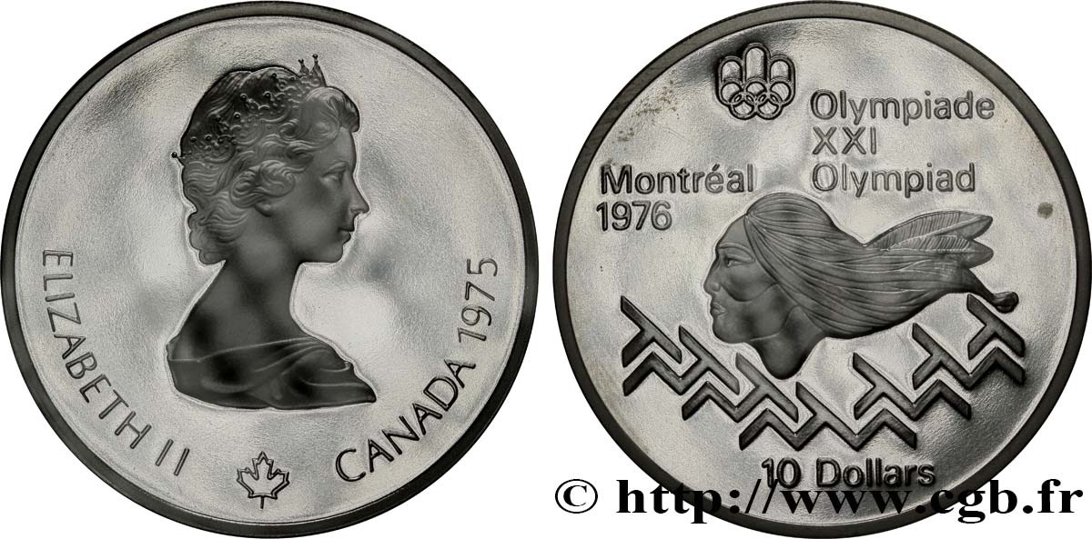 CANADá
 10 Dollars Proof JO Montréal 1976 saut d’obstacles hommes / Elisabeth II 1975  FDC 