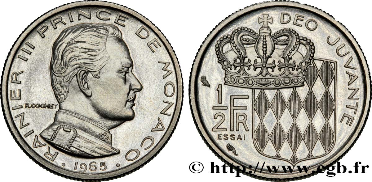 MONACO Essai de 1/2 Franc prince Rainier III de Monaco 1965 Paris MS 