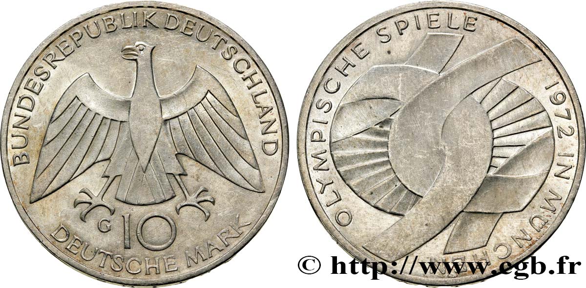GERMANY 10 Mark BE (proof) XXe J.O. Munich : l’idéal olympique / aigle 1972 Karlsruhe - G AU 