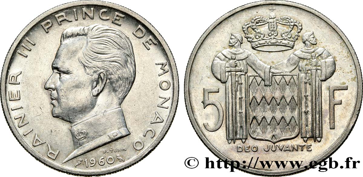 MONACO 5 Francs Rainier III 1960 Paris TTB+ 