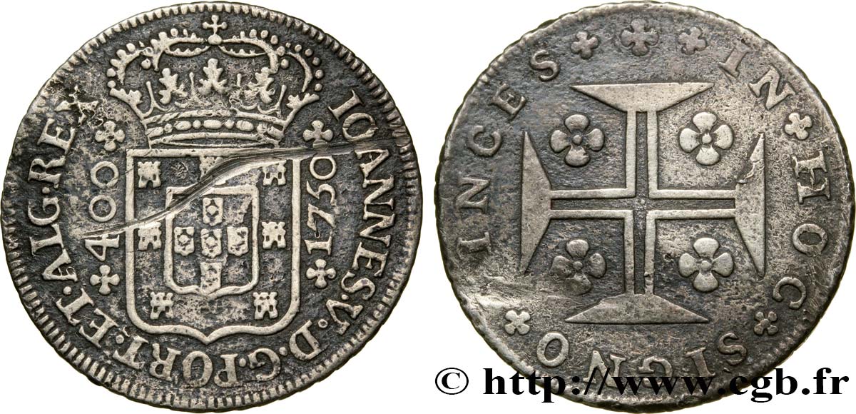 PORTUGAL 400 Réis Jean V 1750  TB+ 