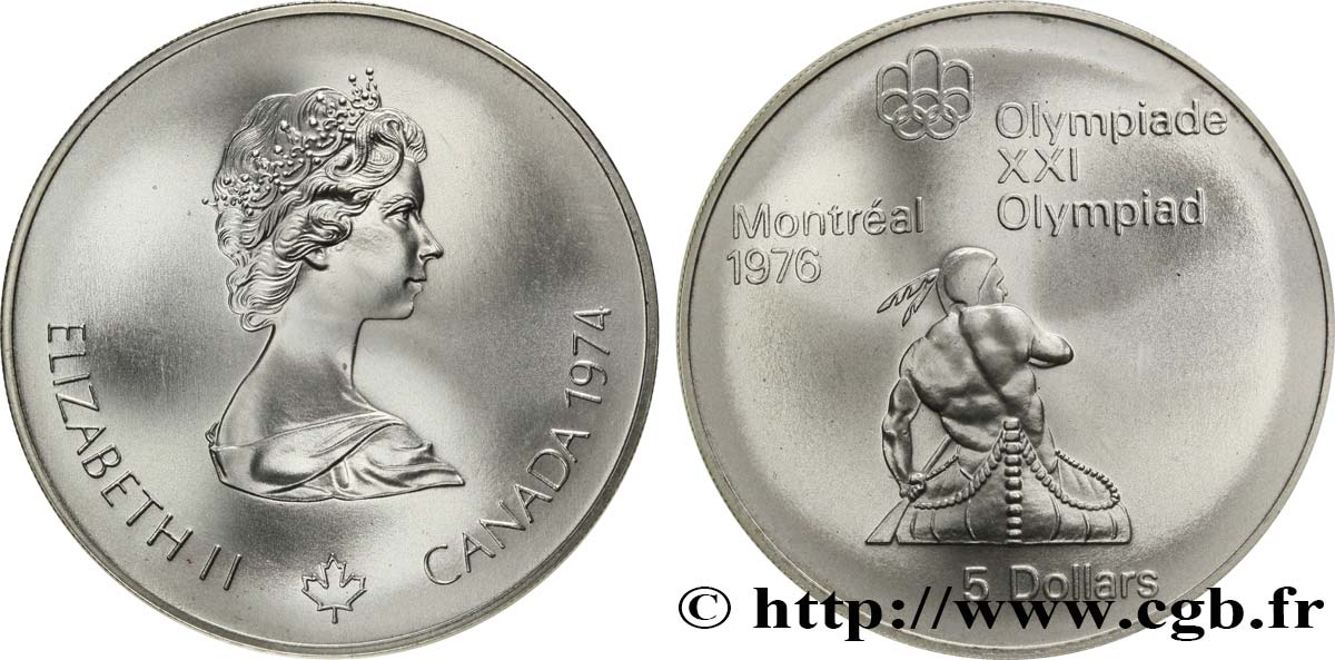 CANADA 5 Dollars JO Montréal 1976 indien sur canoë / Elisabeth II 1974  FDC 