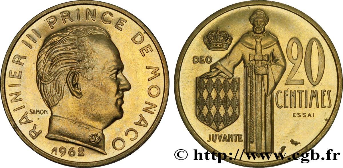 MONACO Essai de 20 Centimes prince Rainier III de Monaco 1962 Paris SPL 
