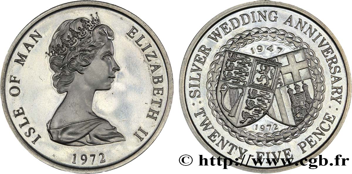ISLA DE MAN 1 Crown Proof Elisabeth II noce d’argent 1972  SC 