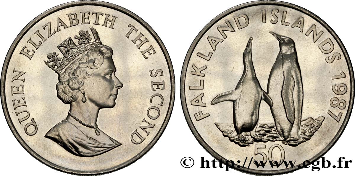 FALKLAND ISLANDS 50 Pence Manchots royaux 1987  MS 