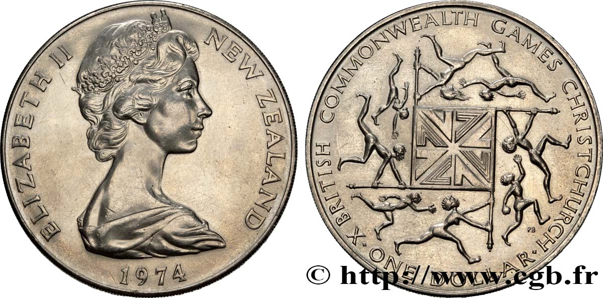 NOUVELLE-ZÉLANDE 1 Dollar Elisabeth II / 10e jeux du Commonwealth à Christchurch 1974  SPL 