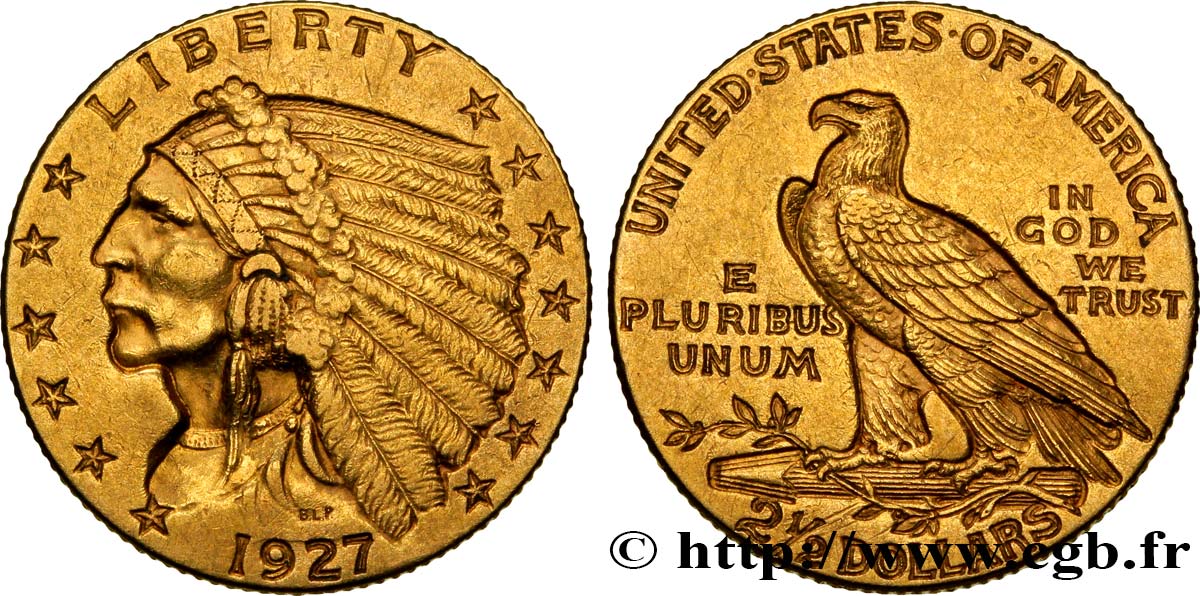 ÉTATS-UNIS D AMÉRIQUE 2 1/2 Dollars or (Quarter Eagle) type “tête d’indien”  1927 Philadelphie TTB+ 