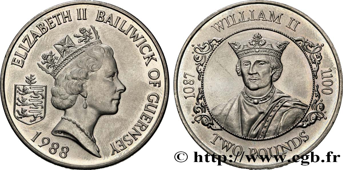 GUERNESEY 2 Pounds (Livres) Guillaume II 1988  SPL 