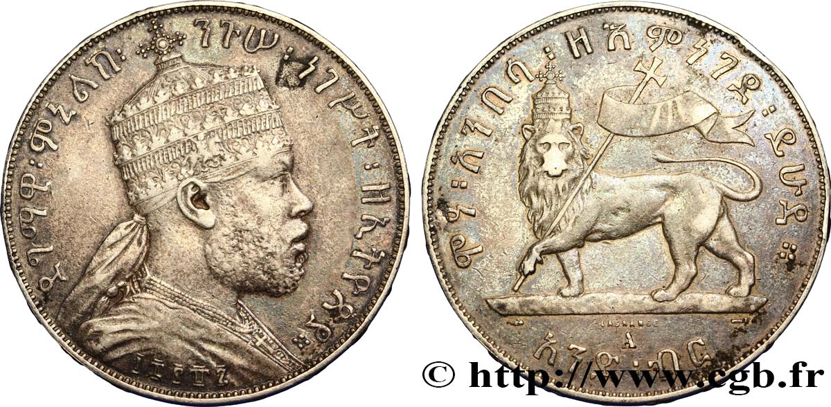 ETHIOPIA 1 Birr roi Menelik II EE1887 1895 Paris XF 