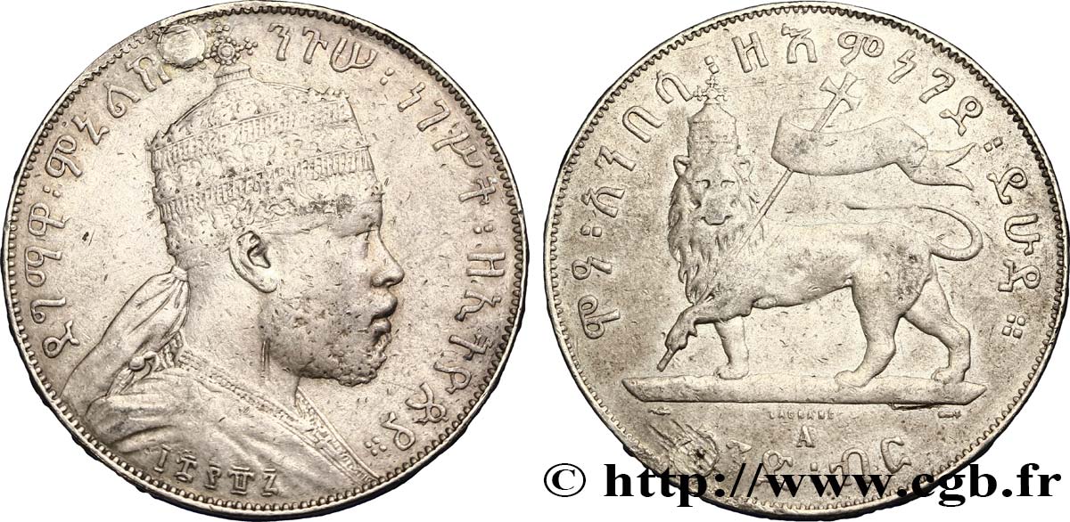 ETIOPIA 1 Birr roi Menelik II EE1887 1895 Paris BC+ 