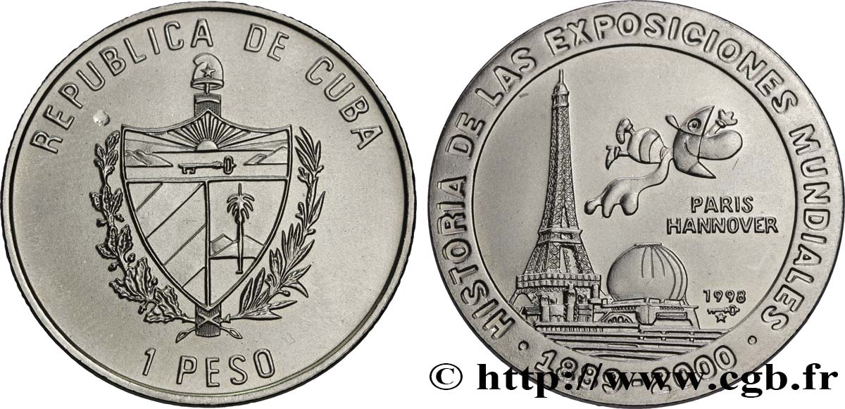 CUBA 1 Peso Exposition Expo2000 Hannover et Paris 1998 La Havane MS 