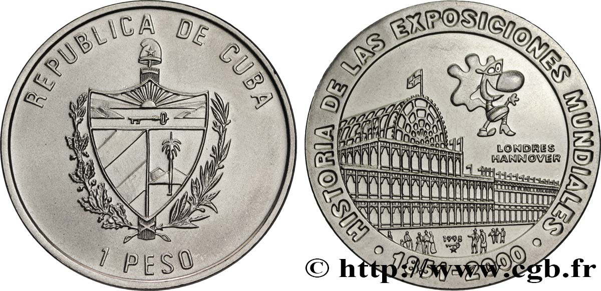 CUBA 1 Peso Exposition Expo2000 Hannover et Londres 1998 La Havane FDC 