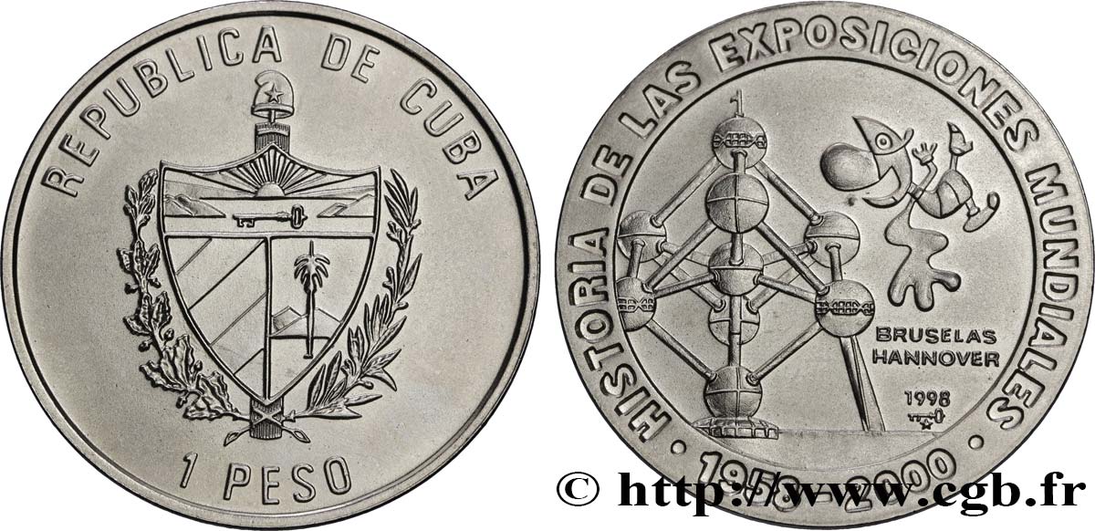 CUBA 1 Peso Exposition Expo2000 Hannover et Bruxelles 1998 La Havane MS 