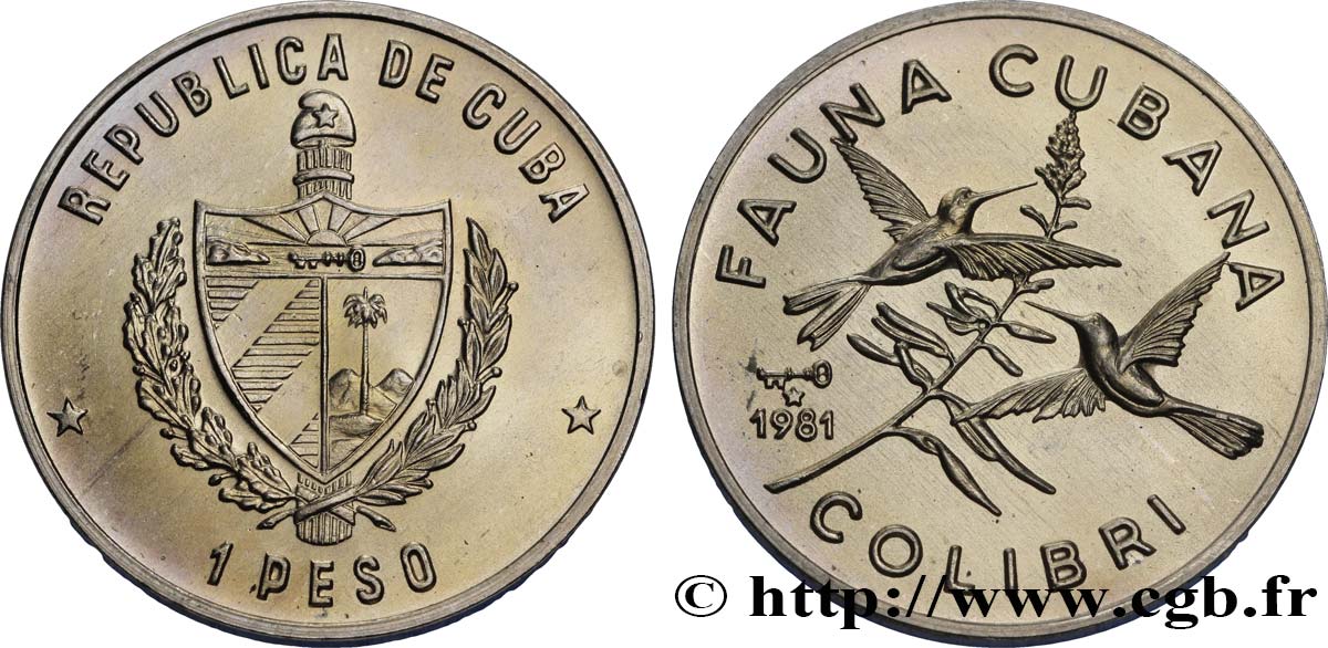 CUBA 1 Peso armes / série Faune Cubaine / Colibri 1981  SC 