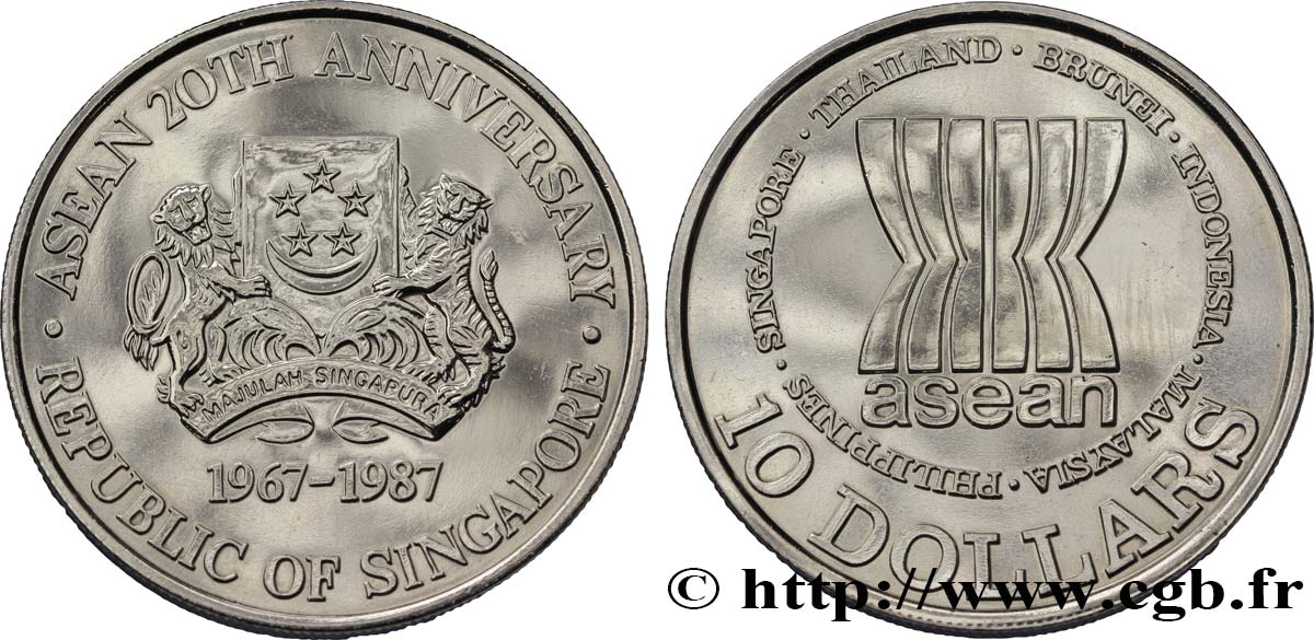 SINGAPORE 10 Dollars 20e anniversaire de l’ASEAN 1987  MS 