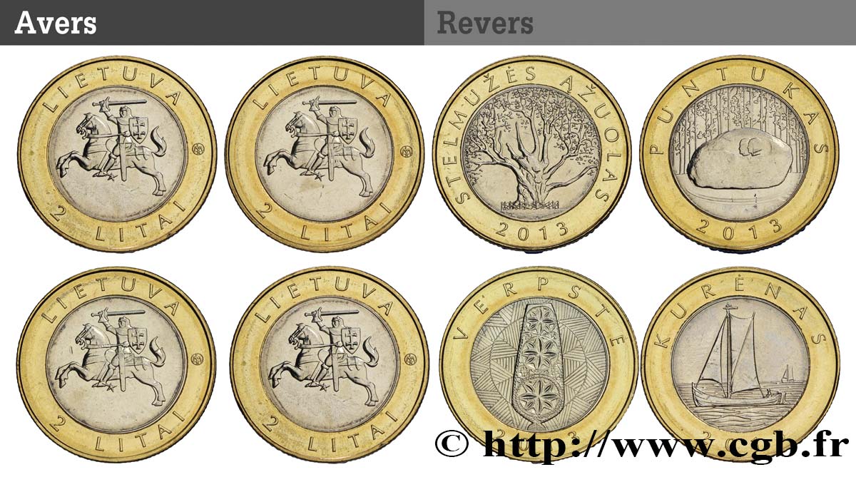 LITHUANIA 4 monnaies de 2 Litai “Création de l’Homme et de la Nature 2013  MS 