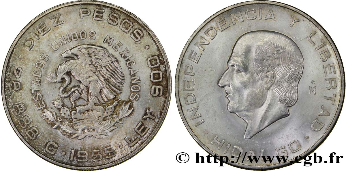 MEXIKO 10 Pesos Miguel Hidalgo y Costilla 1955 Mexico fST 