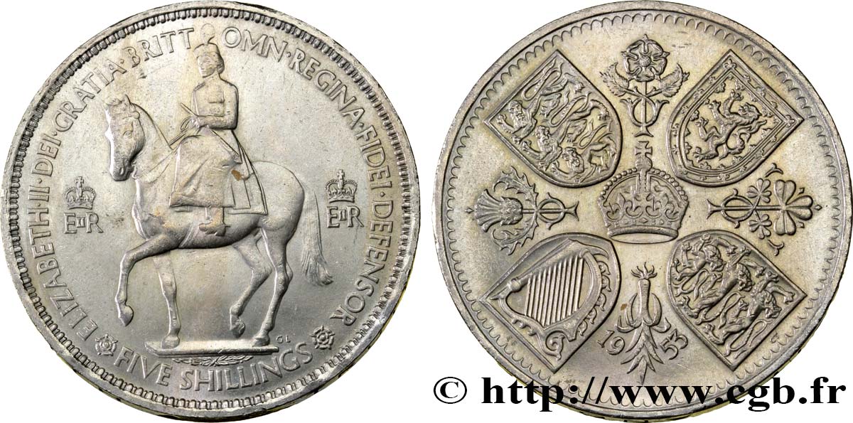 REINO UNIDO 5 Shillings Couronnement d’Elisabeth II 1953  EBC 