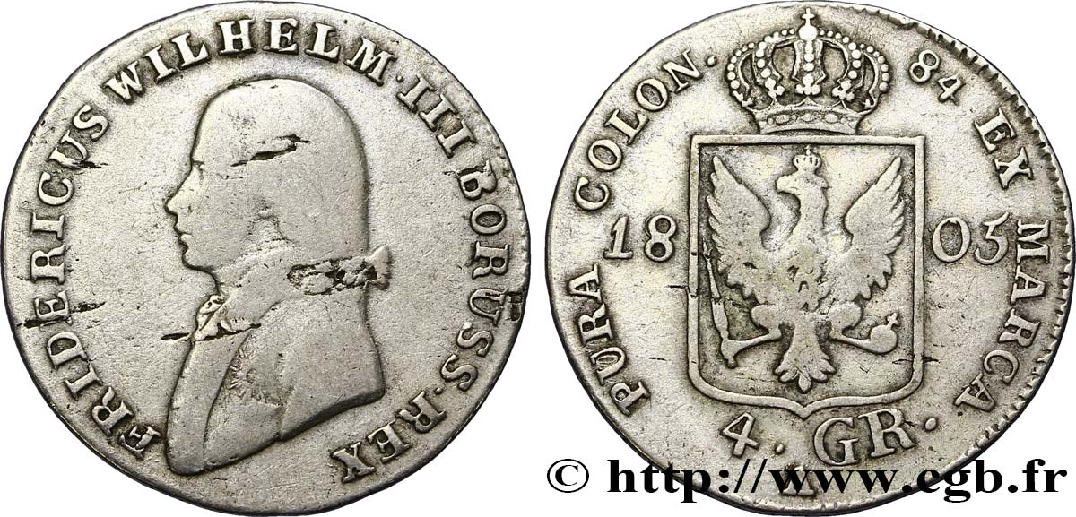 GERMANY - PRUSSIA 1/6 Thaler Frédéric-Guillaume III 1805 Berlin VF 