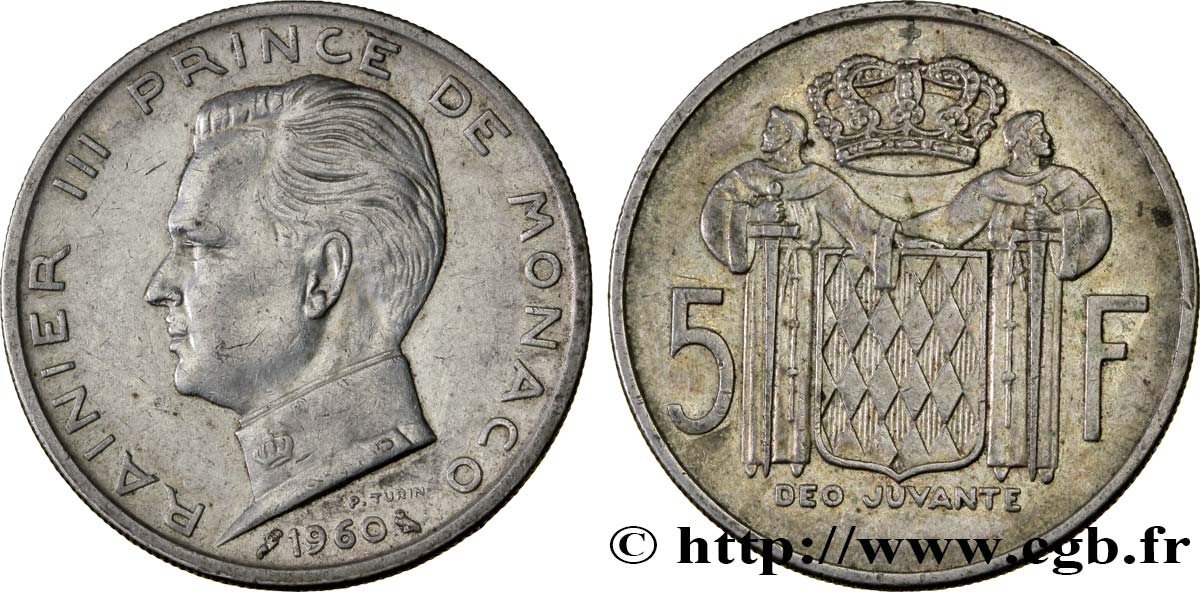 MONACO 5 Francs Rainier III 1960 Paris AU 