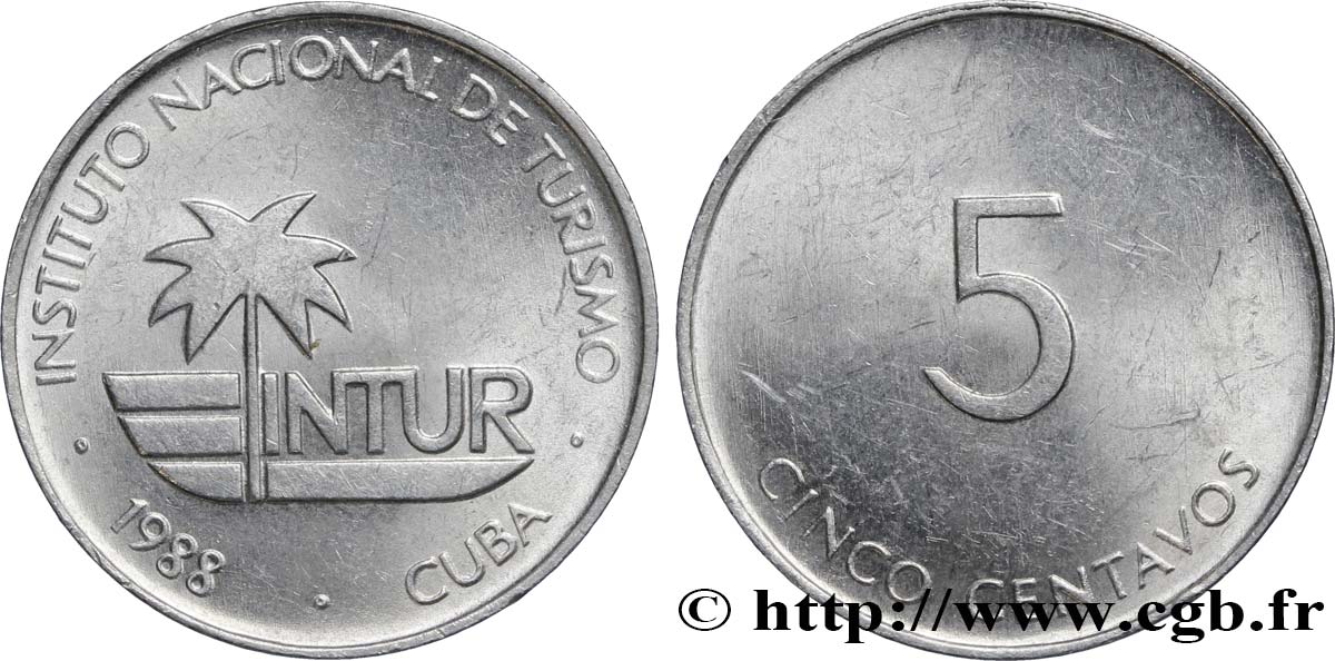 CUBA 5 Centavos monnaie pour touristes Intur 1988  AU 