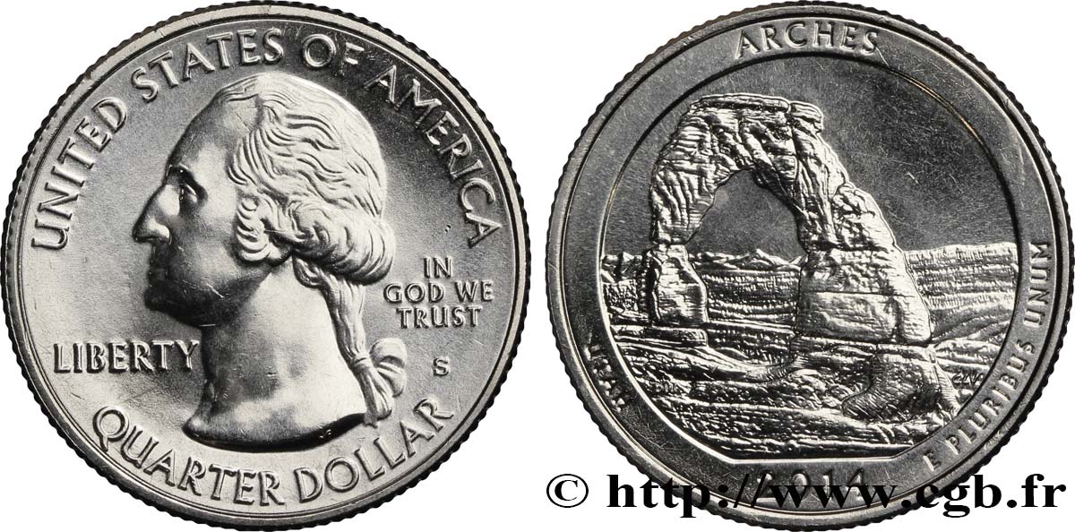 UNITED STATES OF AMERICA 1/4 Dollar Parc national des Arches Utah 2014 San Francisco MS 