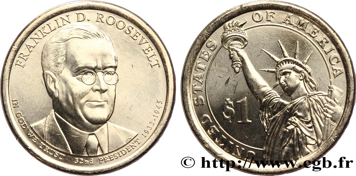 ÉTATS-UNIS D AMÉRIQUE 1 Dollar Franklin Delano Roosevelt tranche B 2014 Philadelphie FDC 