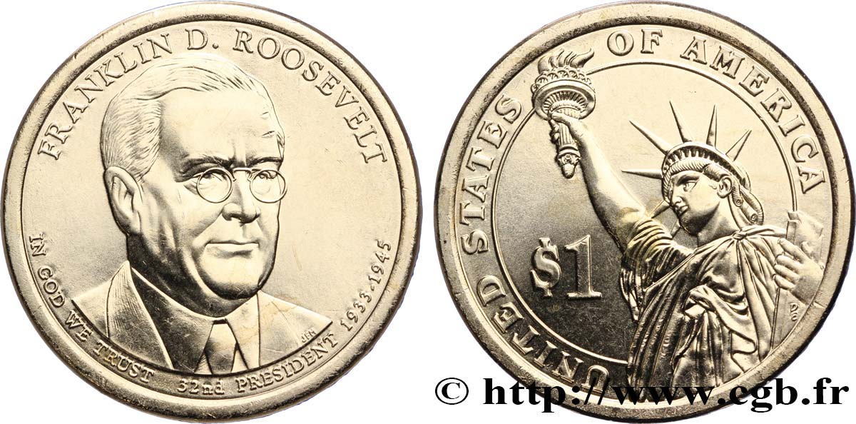 UNITED STATES OF AMERICA 1 Dollar Franklin Delano Roosevelt tranche A 2014 Denver MS 