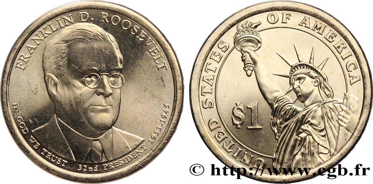 UNITED STATES OF AMERICA 1 Dollar Franklin Delano Roosevelt tranche B 2014 Denver MS 