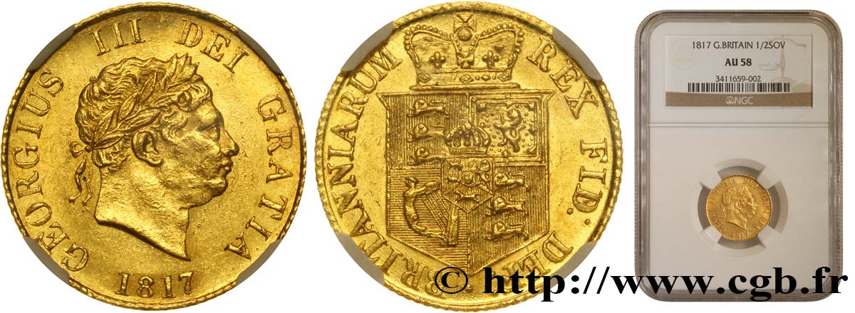 GREAT BRITAIN - GEORGE III 1/2 Souverain 1817 Londres AU58 NGC