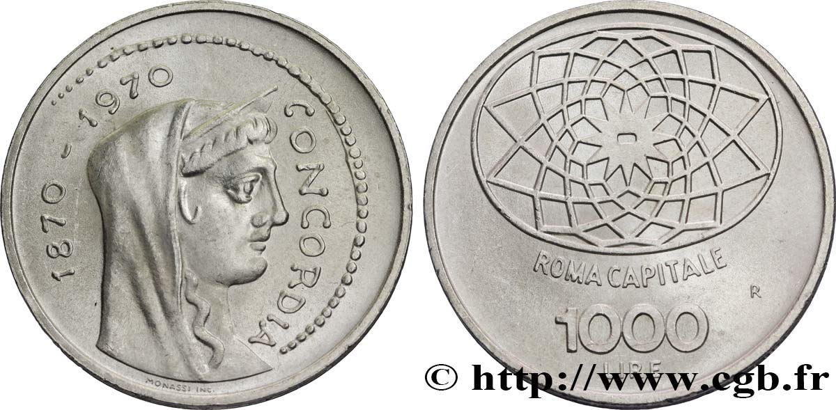 ITALIE 1000 Lire 100e anniversaire de Rome capitale de l’Italie 1970 Rome - R SPL 