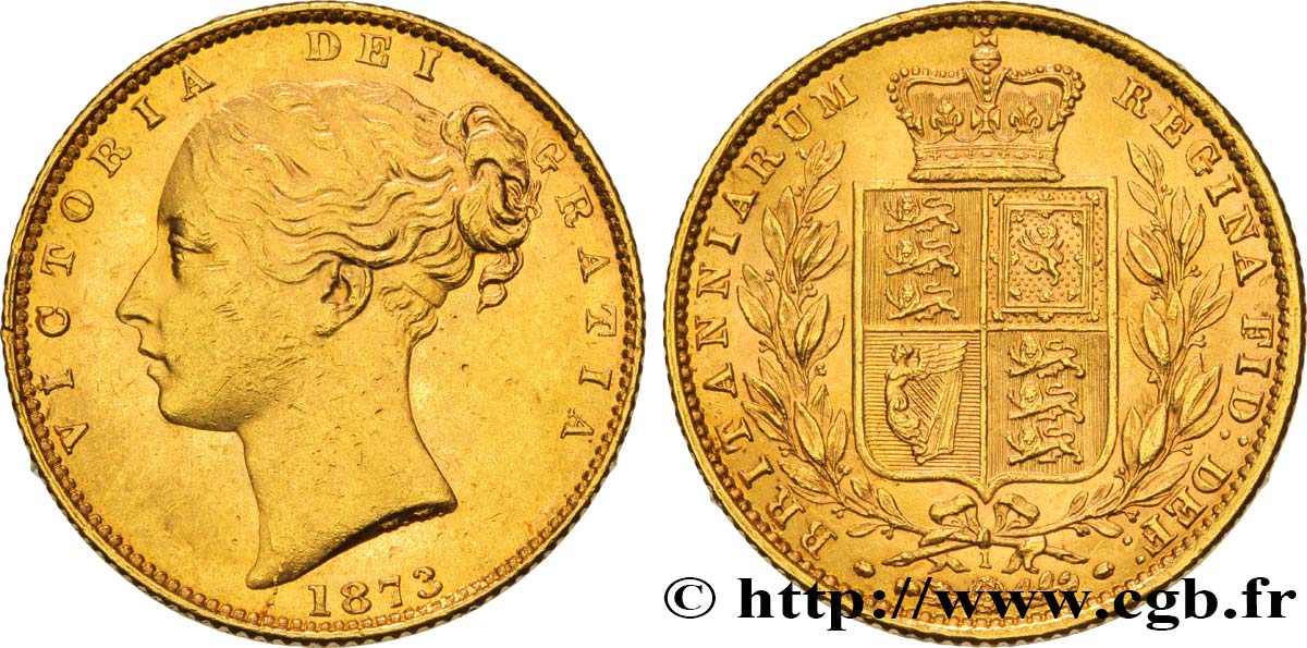 ROYAUME-UNI 1 Souverain Victoria avec numéro de coin, coin n°1 1873 Londres TTB+ 