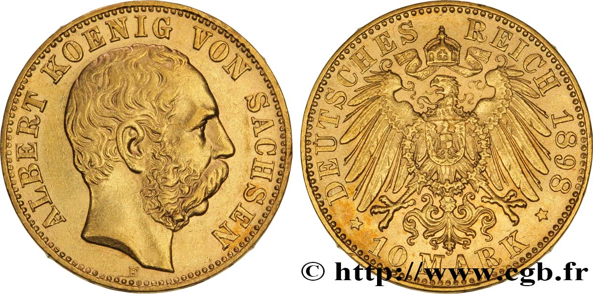 ALLEMAGNE - SAXE 10 Mark Royaume de Saxe : Albert, roi de Saxe / aigle impérial 1898 Dresde - E TTB+ 