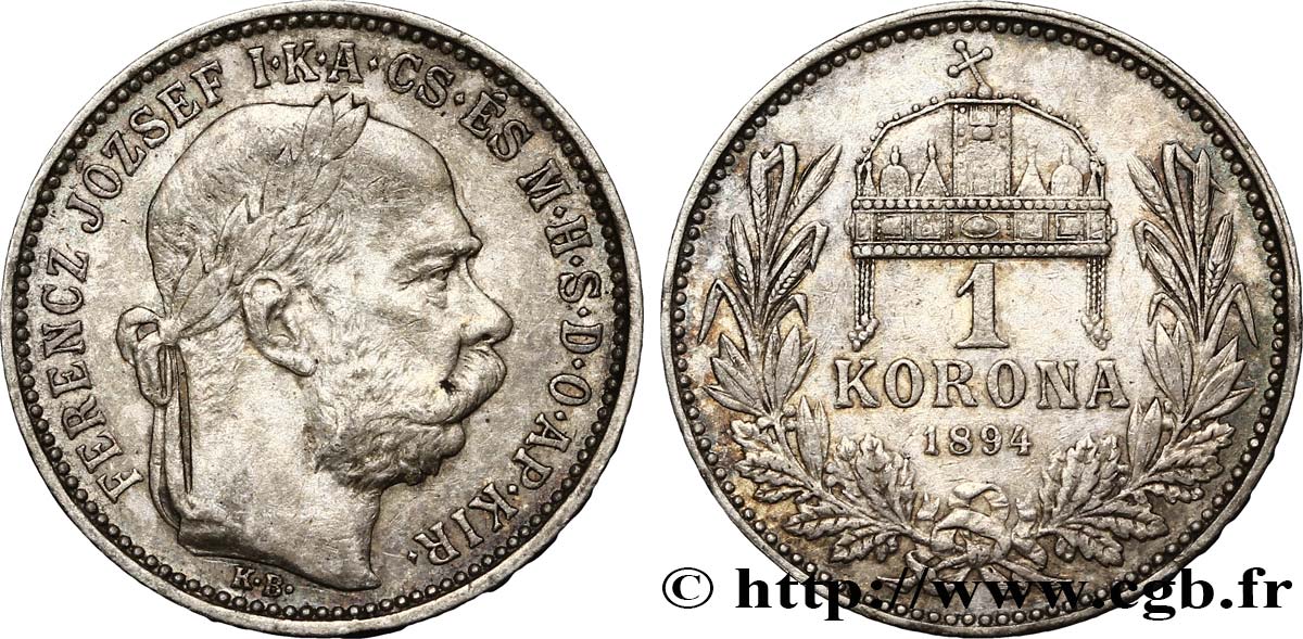 AUSTRIA 1 Corona François-Joseph Ier tête laurée 1894 Vienne q.SPL 
