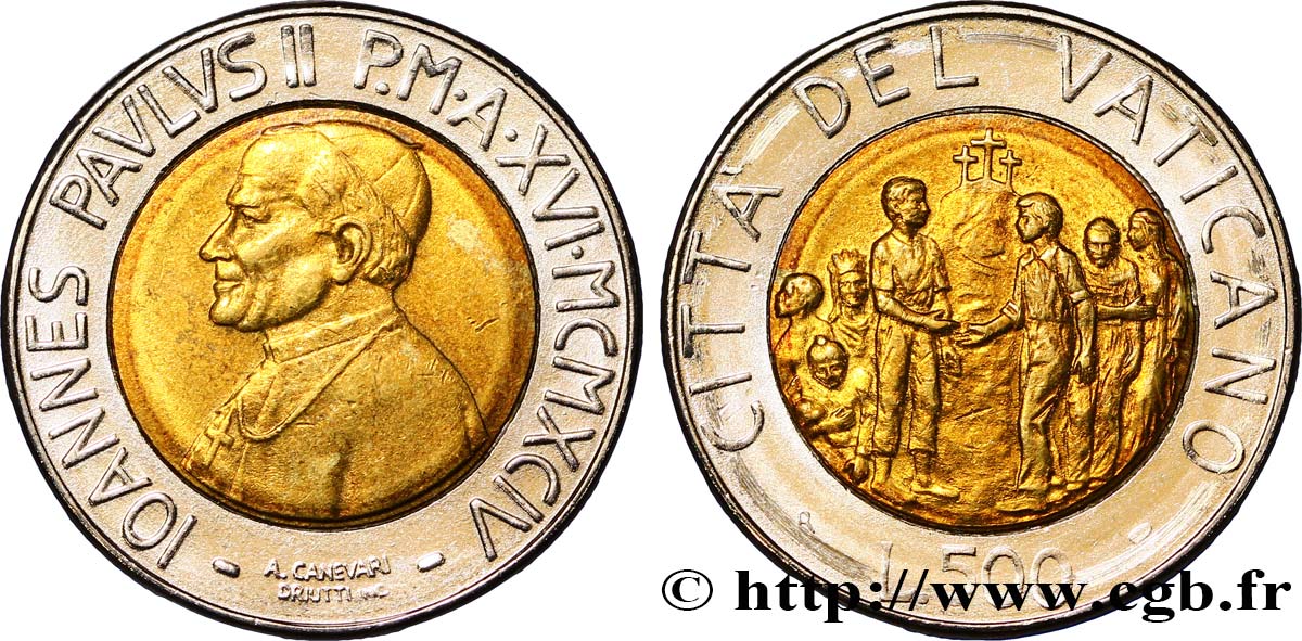 VATICAN ET ÉTATS PONTIFICAUX 500 Lire Jean Paul II an XVI 1994 Rome SPL 