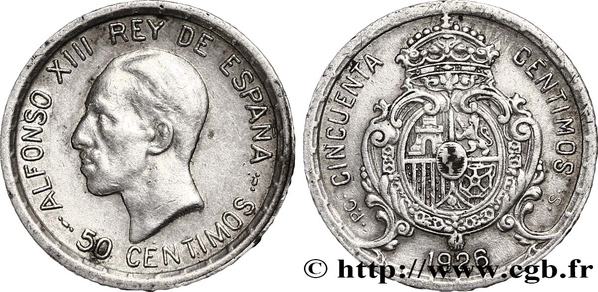 SPAIN 50 Centimos Alphonse XIII  1926 Madrid AU 