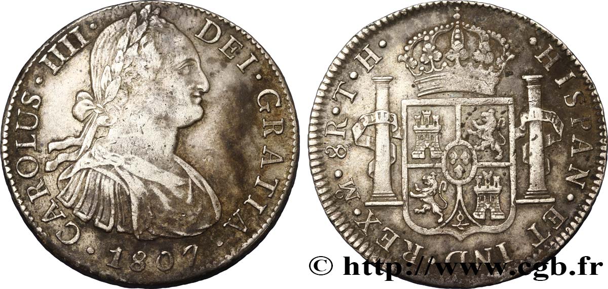 MEXIQUE 8 Reales Charles IIII d’Espagne 1807 Mexico TTB 