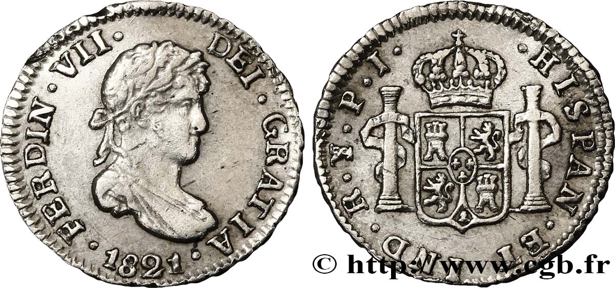 BOLIVIA 1/2 Real Ferdinand VII 1821 Potosi AU 