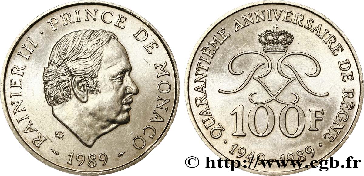MONACO 100 Francs Rainier III 40e anniversaire de règne 1989 Paris EBC 