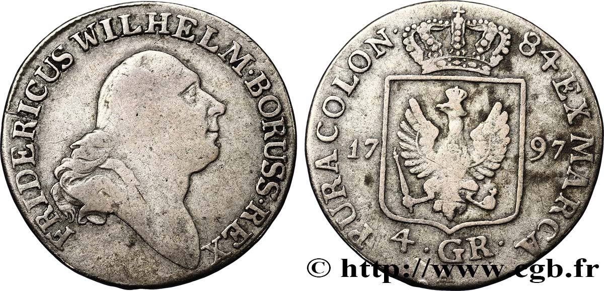 ALEMANIA - PRUSIA 1/6 Thaler (4 Groschen)  Frédéric-Guillaume II roi de Prusse 1797 Berlin BC 